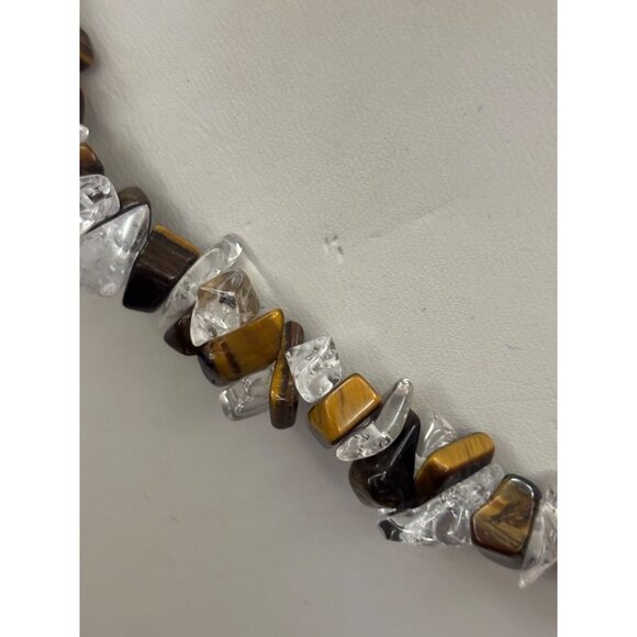 Vintage Gemstone Chip Necklace Tiger’s Eye & Clear Quartz Boho Chic - Picture 4 of 5